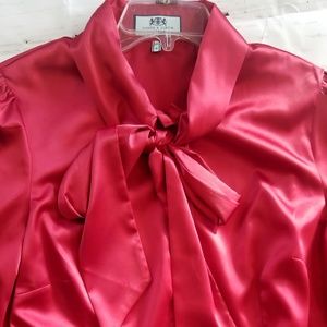 Hawes & Curtis Red satin tie top blouse